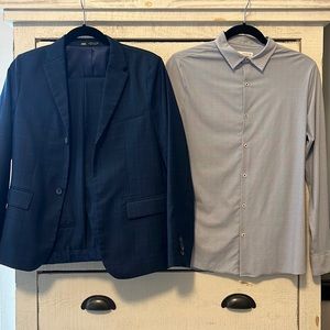 Zara boys navy patterned suit set size 13-14